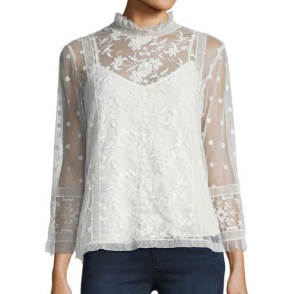 NWT Joie High-Neck Semisheer Lace Blouse